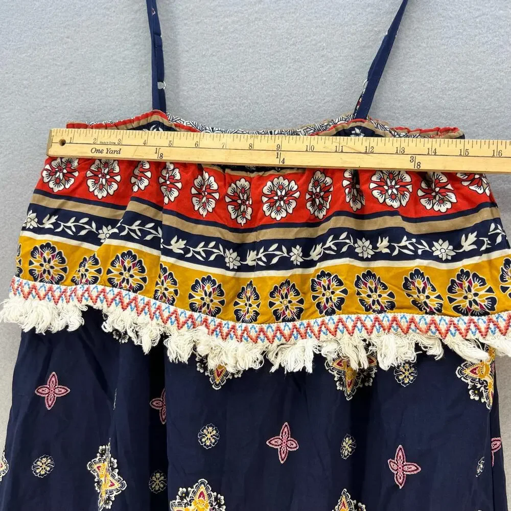 Entro Midi Sun Dress Women's Size Large Navy Boho Lined Adjustable Straps Hippie - Picture 2 of 15